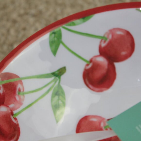 Soho Loft Cherry Melamine Bowls Set of 4 Cereal Soup White Red 8" NWT - Picture 3 of 3